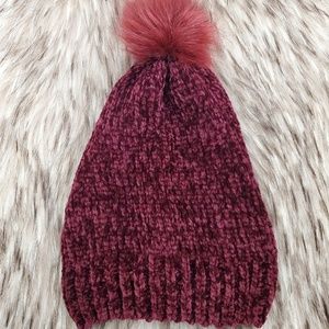 SHIHREEN Maroon Chenille Beanie Hat